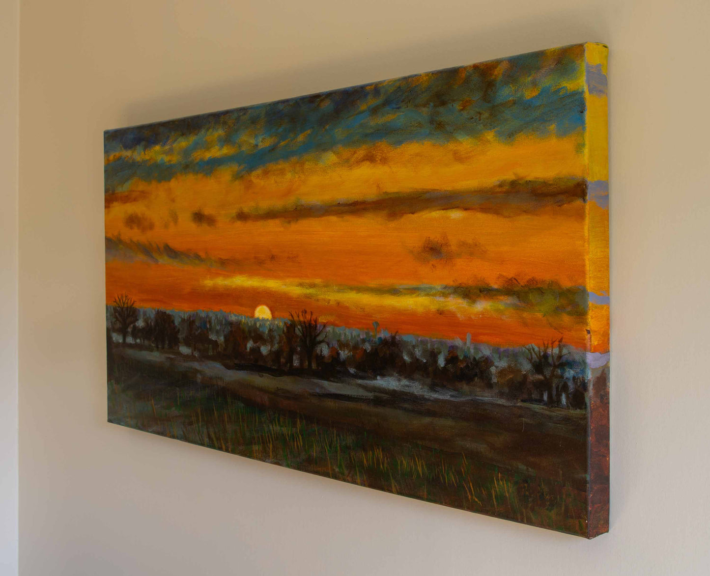 Winter Sunrise over Barleylands | Acrylic on Stretched Box Canvas 100x50x3.8cm