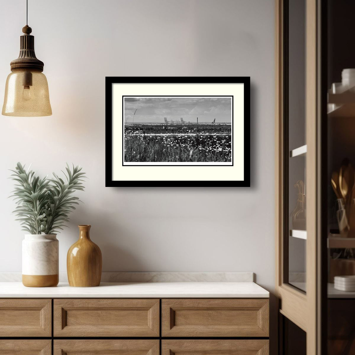 Buttercups and Cranes – London Gateway Port in Black and White