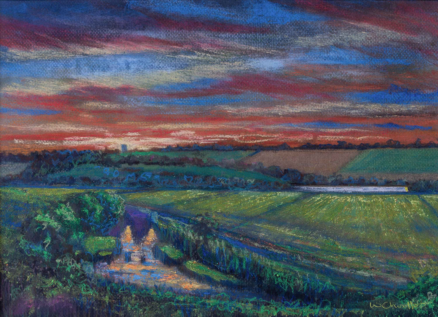 Hadleigh Castle Sunset – Original Pastel Landscape Painting