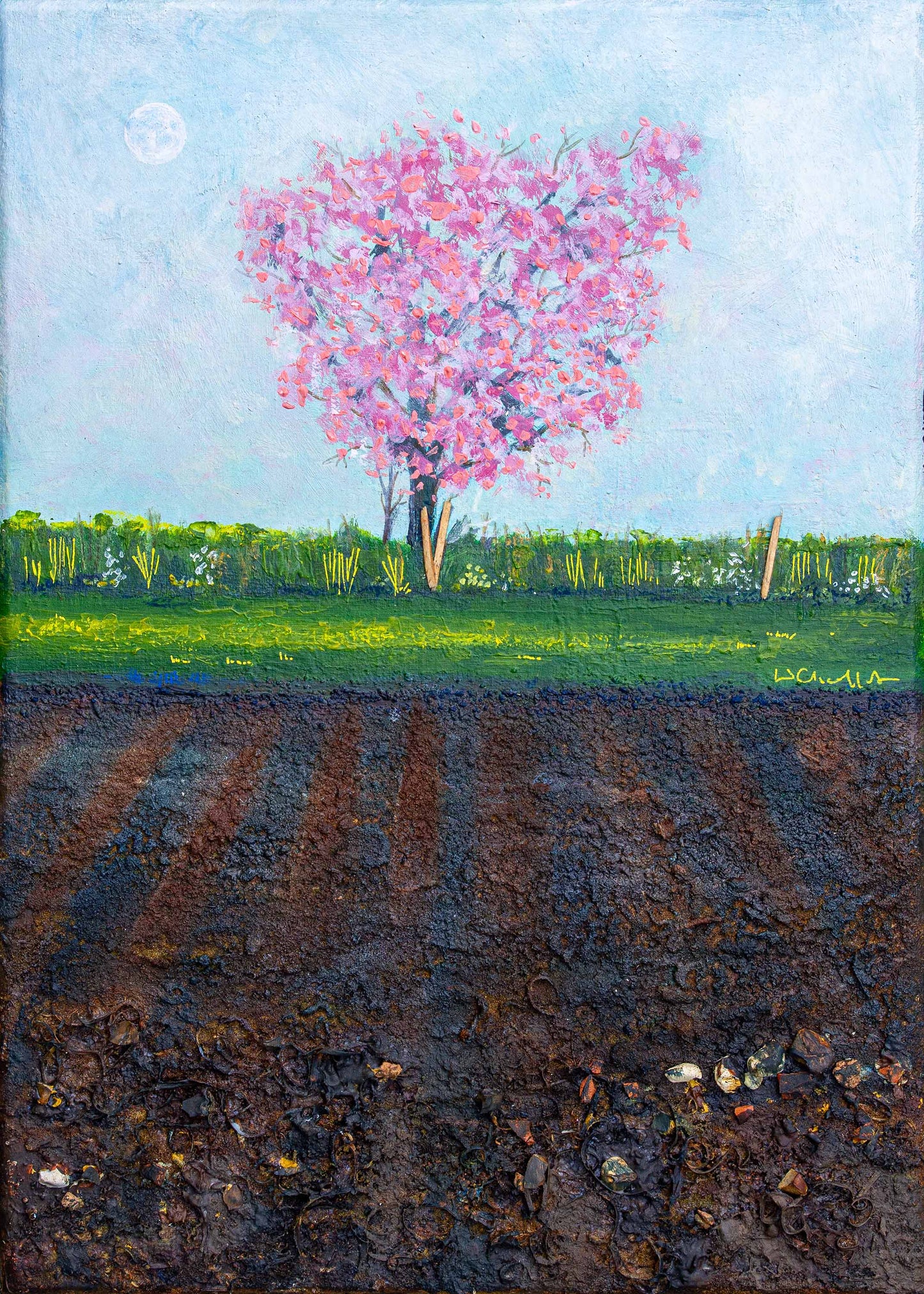 Beneath the Blossom Moon – Acrylic Painting on Canvas, 26x36cm