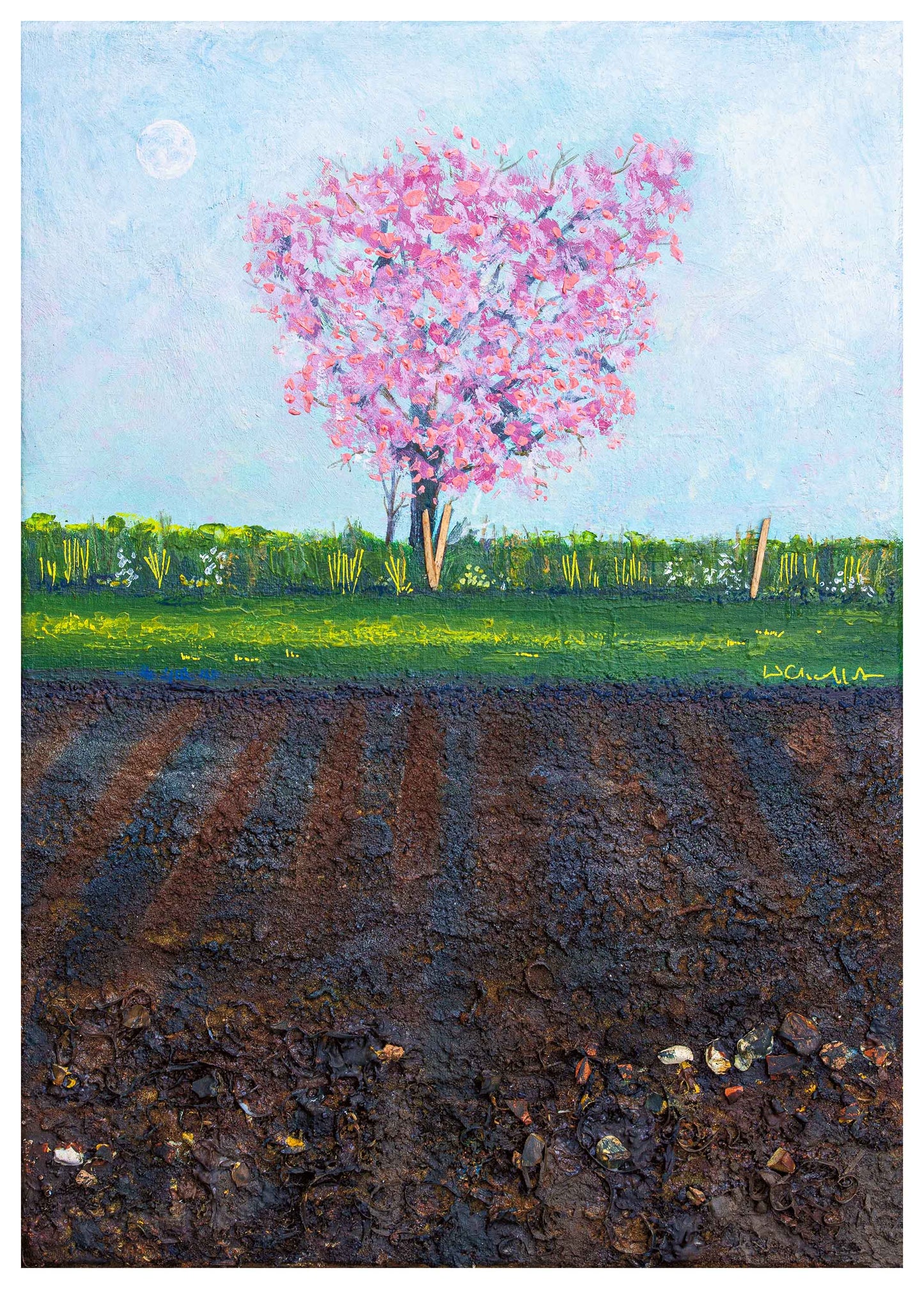 Beneath the Blossom Moon – Acrylic Painting on Canvas, 26x36cm