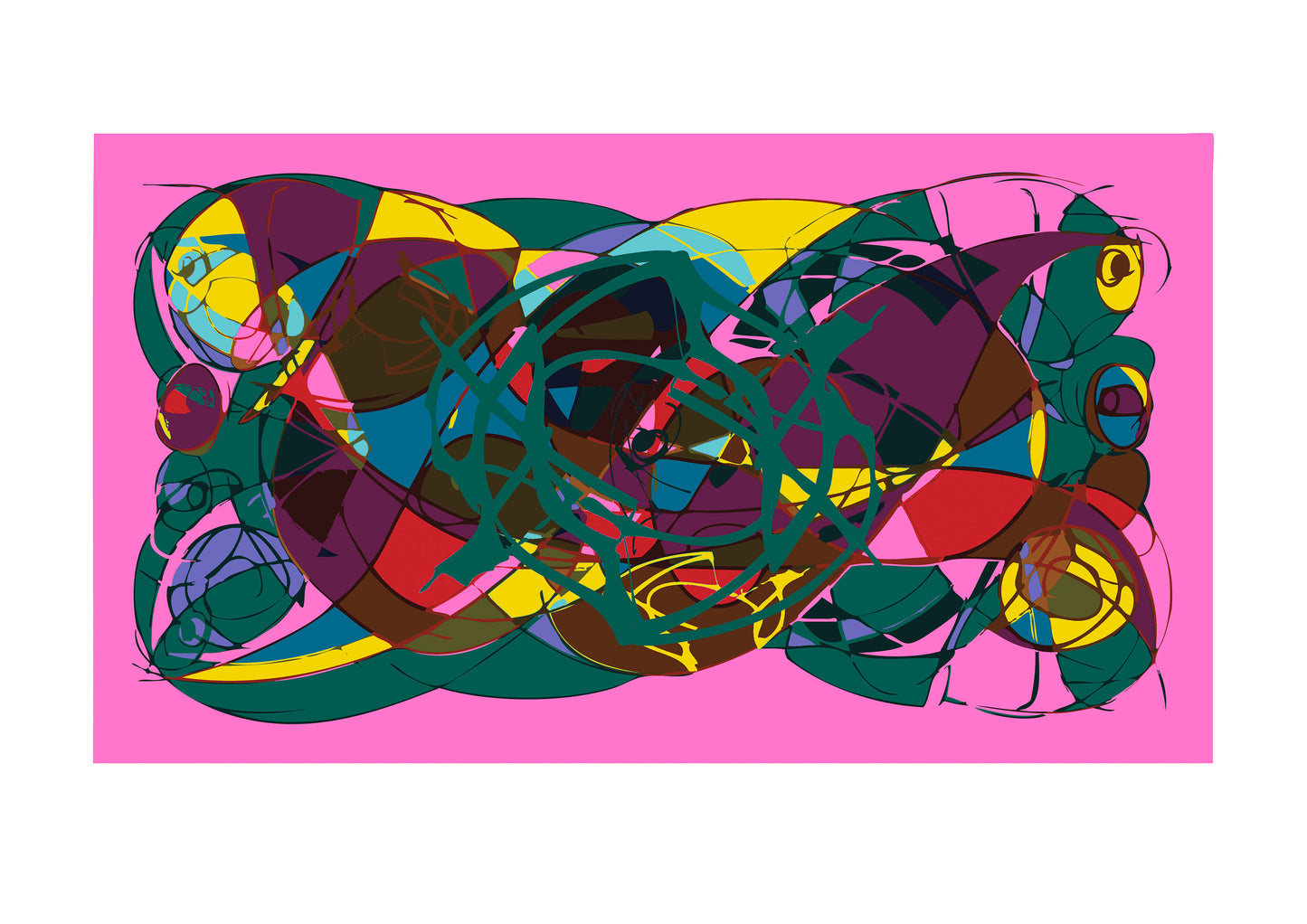 Abstract colorful design on a pink background