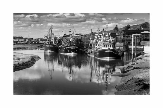 Leigh Moored Fishing Boats – Black and White Maritime Photography