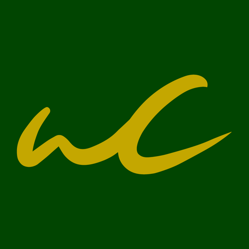 Logo for W Chouffot Artist Yellow hand scripted WC on a green background